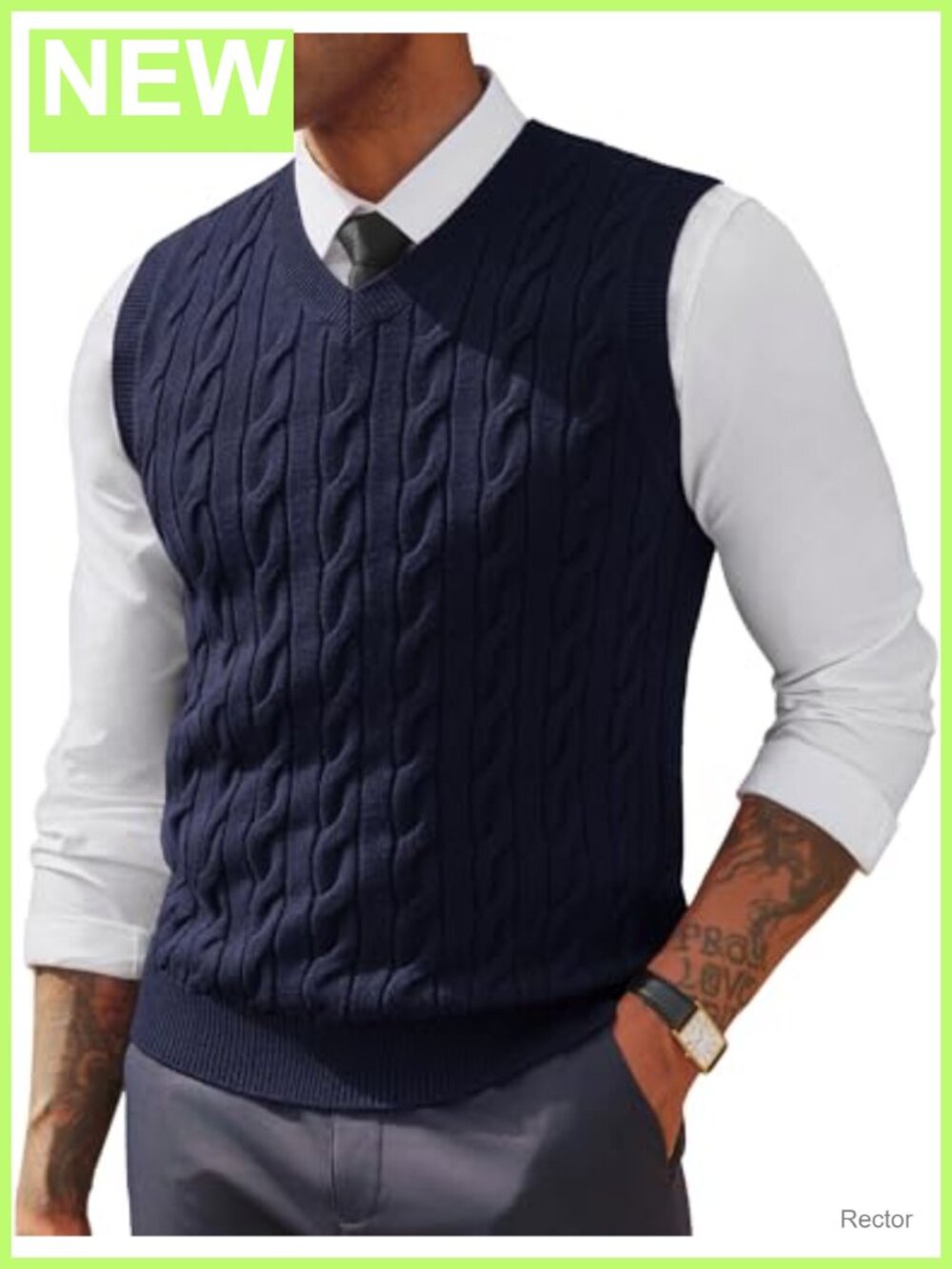 Mens V Neck Cable Knit Sweater Vest Sleeveless Pullover